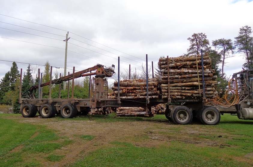 Logging truck with self-loader