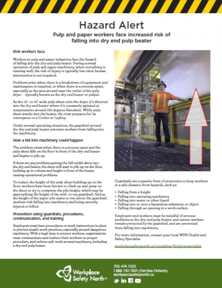 Cover of workplace hazard alert for pulp and paper workers