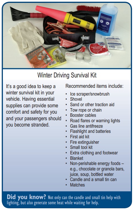 List for winter driving survival kit