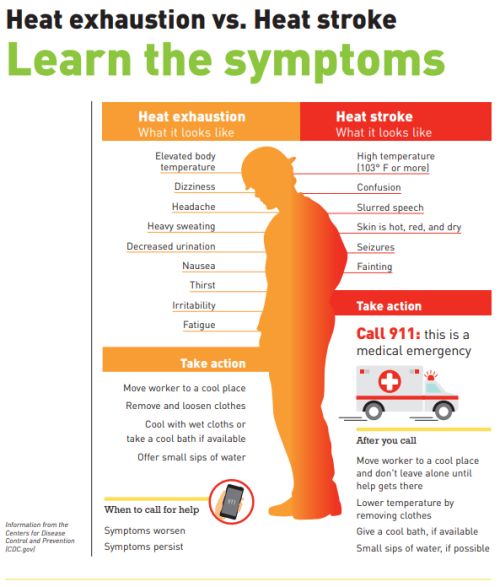 Poster showing symptoms of heat stroke