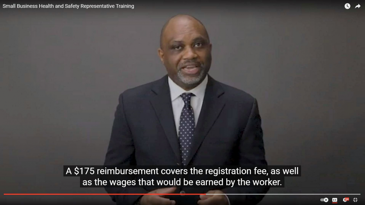 Video screenshot of man talking about Ontario Small Business Health and Safety Training Program