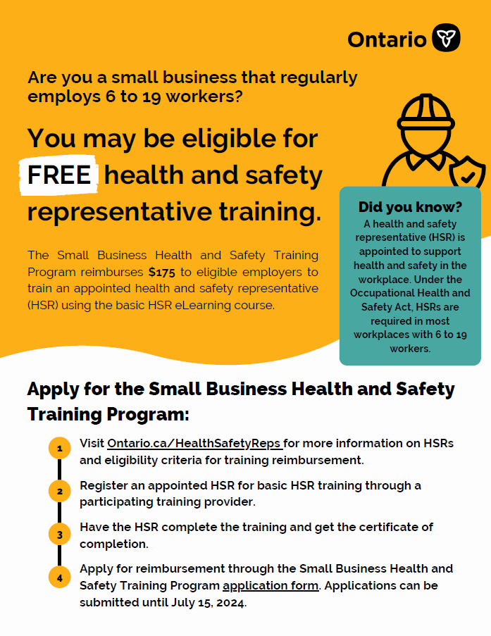 Poster promoting Ontario Small Business Health and Safety Training Program