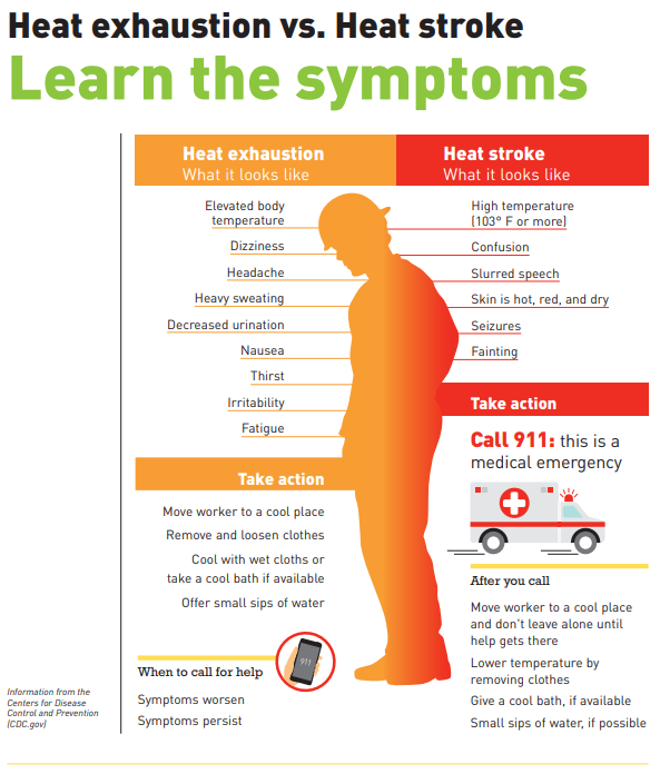 Heat exhaustion vs heat stroke infographic