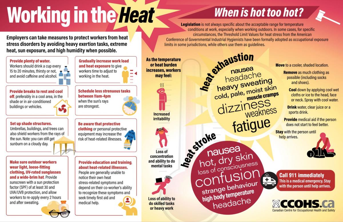 Health and safety infographic about working in the heat