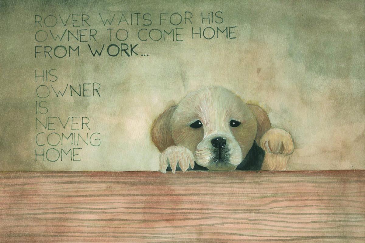 Drawing of puppy waiting at window